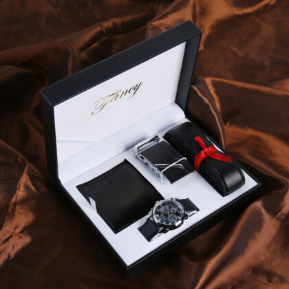 Men’s leather automatic buckle belt watch gift set