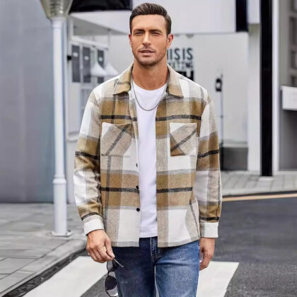 Men’s High-end Thermal Plaid Padded Shirt Coat